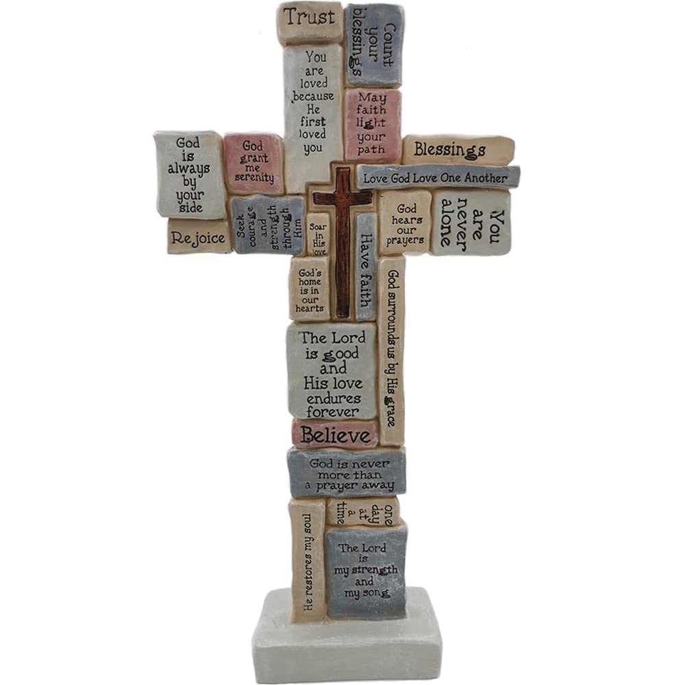 Amazon Jumiz Cross Sculpture With Christian Words And Sayings Crossword Table Inspirational Figurine Cross For Home Decor Christian Gifts Home Kitchen