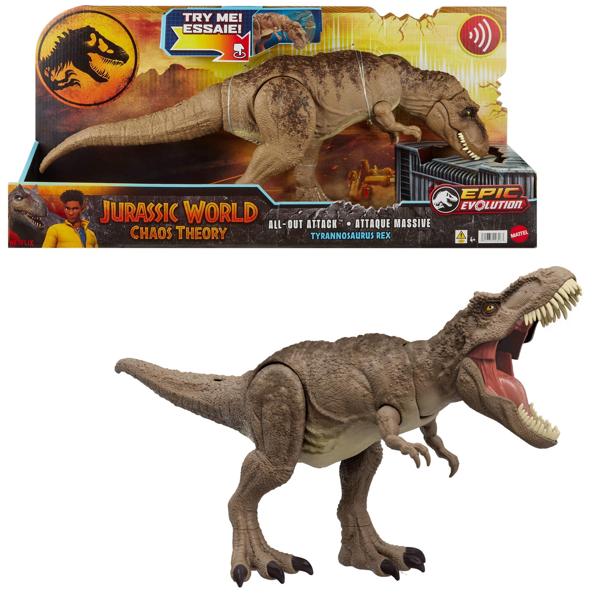 Amazon Mattel Jurassic World T Rex Dinosaur Toy With Sound Movement All Out Attack Tyrannosaurus Rex Action Figure With Rampage Attack Plus Digital Play Toys Games