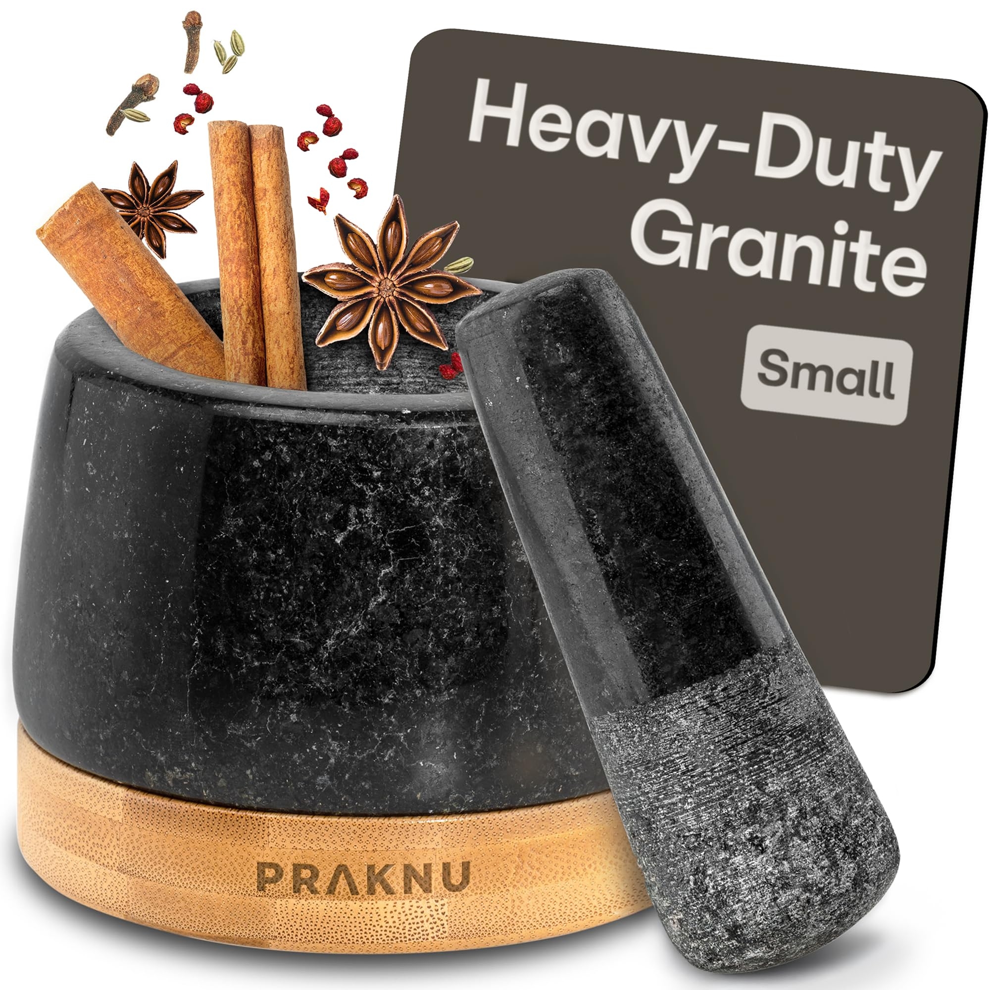 Amazon Praknu Mortar And Pestle Set Small Heavy Duty 1 Cup Stone Grinder For Spices Herbs Durable Granite Molcajete Guacamole Bowl With Non Slip Wooden Base Effortless Grinding 