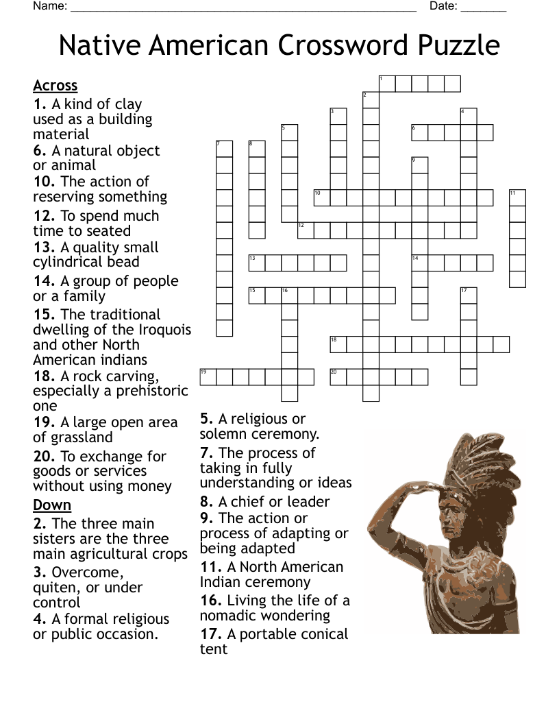 American Indian Crossword Puzzle WordMint