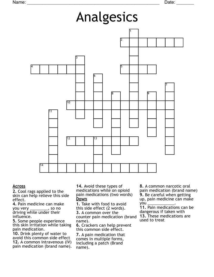 Analgesics Crossword WordMint