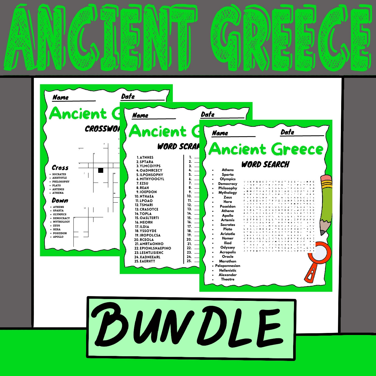 Ancient Greece Word Search word Scrimble crossword Puzzle Made By Teachers