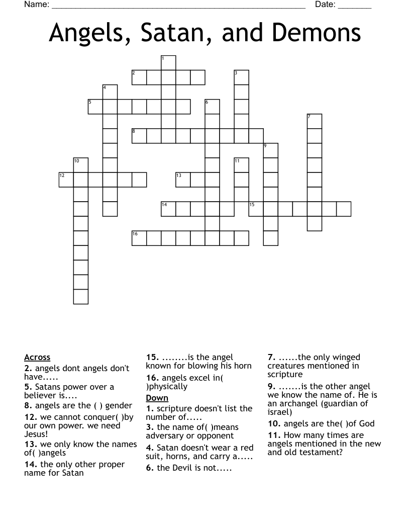 Angels Satan And Demons Crossword WordMint Angels Satan And Demons Crossword WordMint