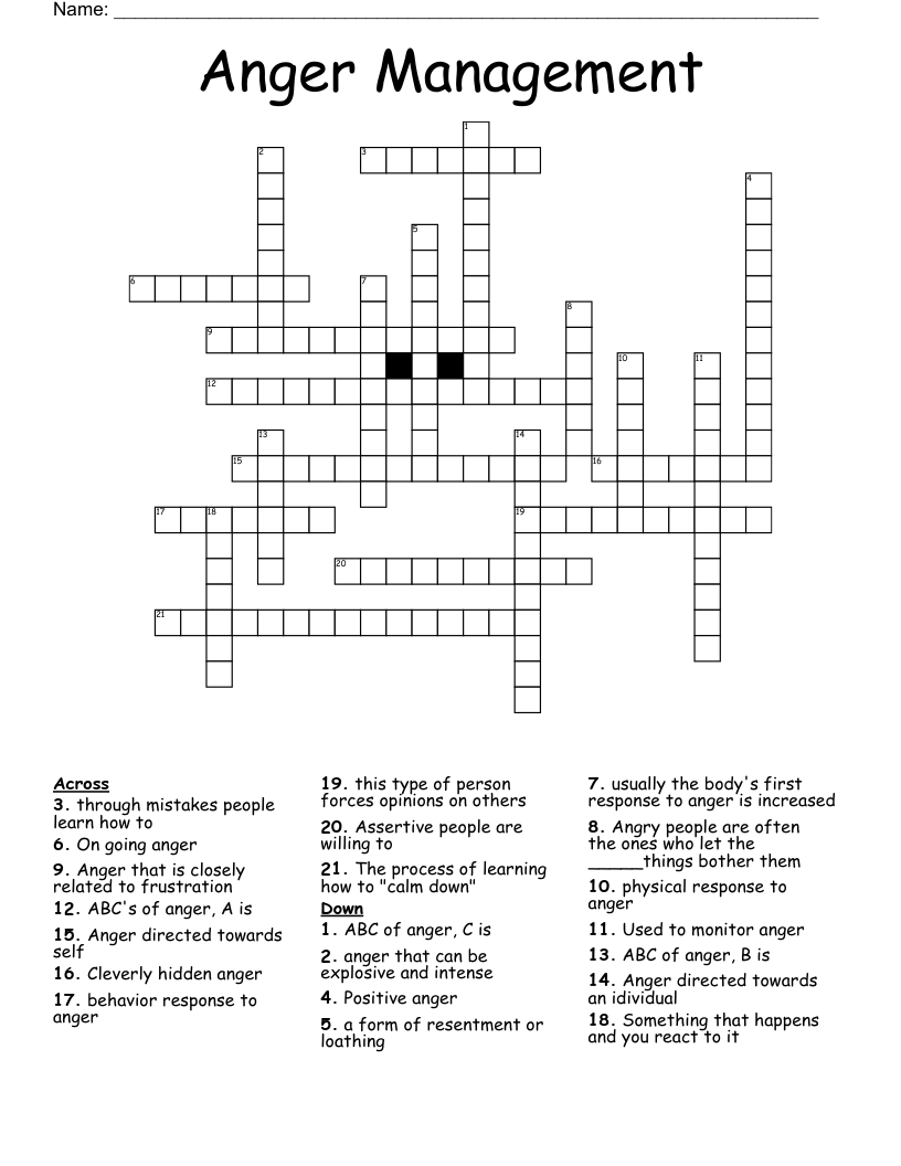 Anger Management Crossword WordMint