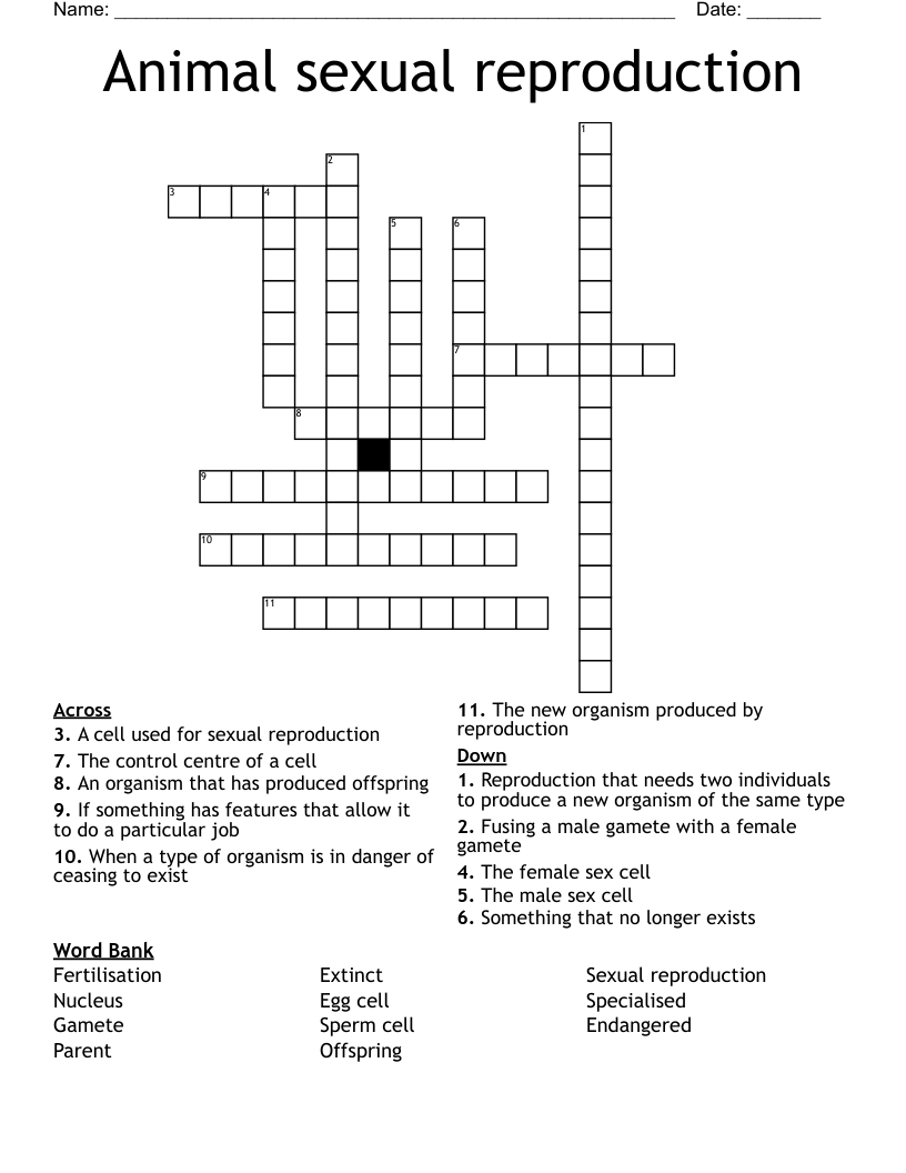 Animal Sexual Reproduction Crossword WordMint