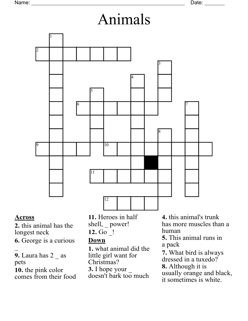 Animals Crossword WordMint