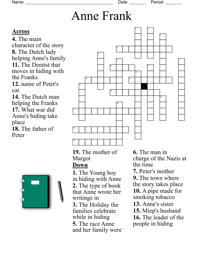 Anne Frank Crossword WordMint Anne Frank Crossword WordMint
