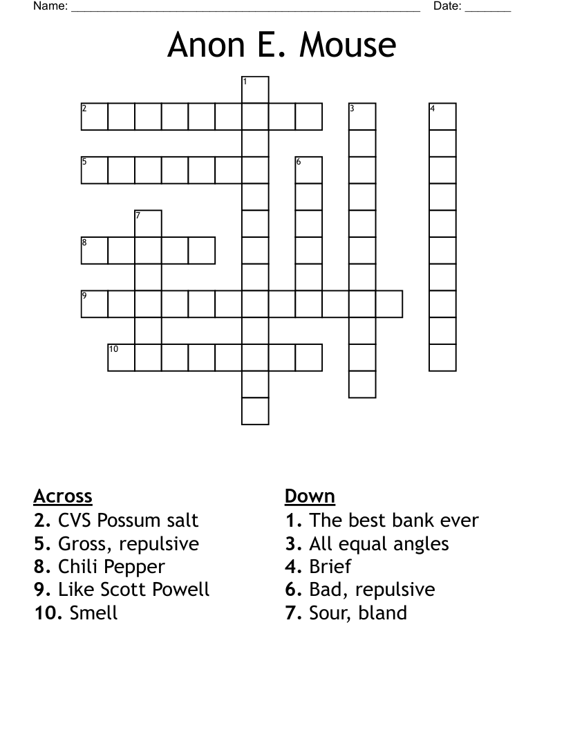 Anon E Mouse Crossword WordMint Anon E Mouse Crossword WordMint