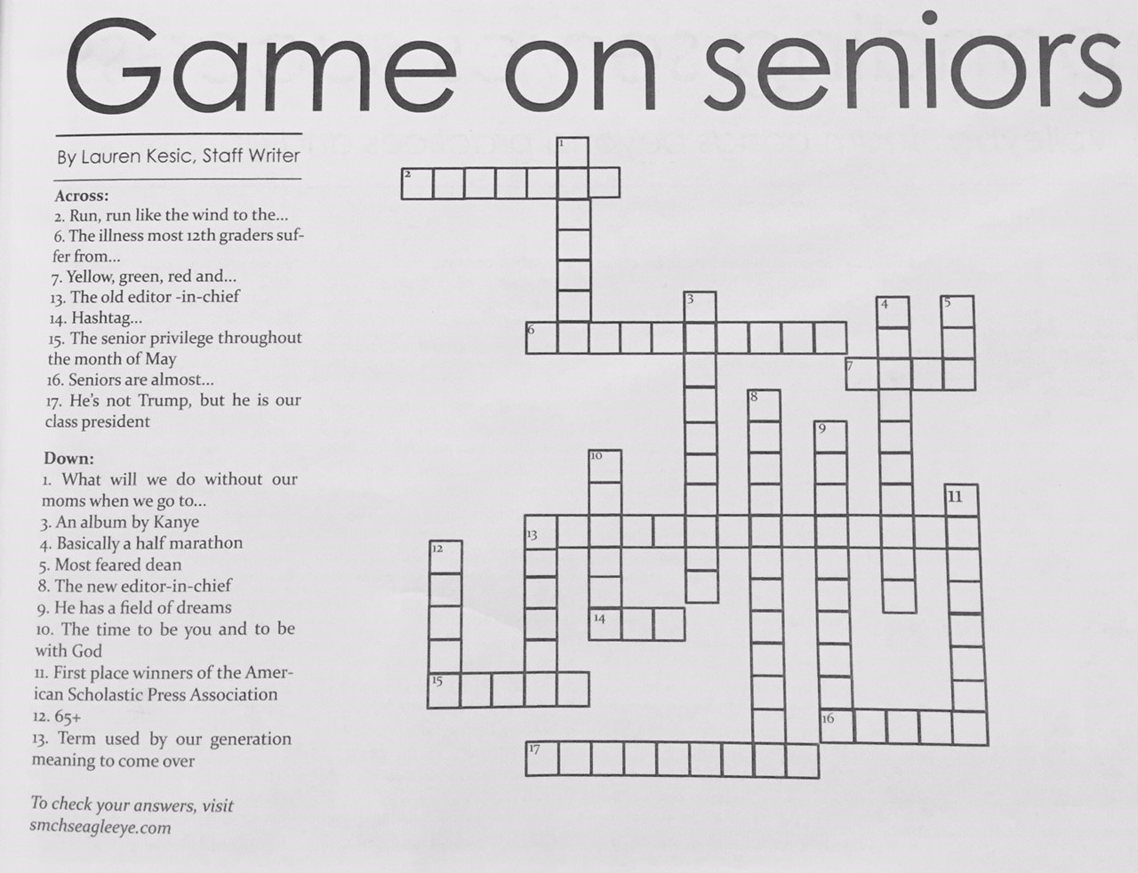 Answers To Print Issue 6 Crossword Puzzle The Eagle Eye