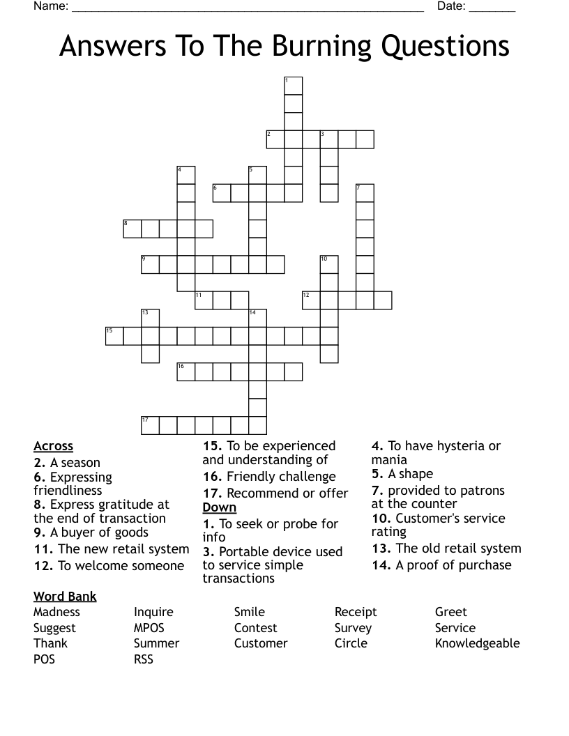 Answers To The Burning Questions Crossword WordMint