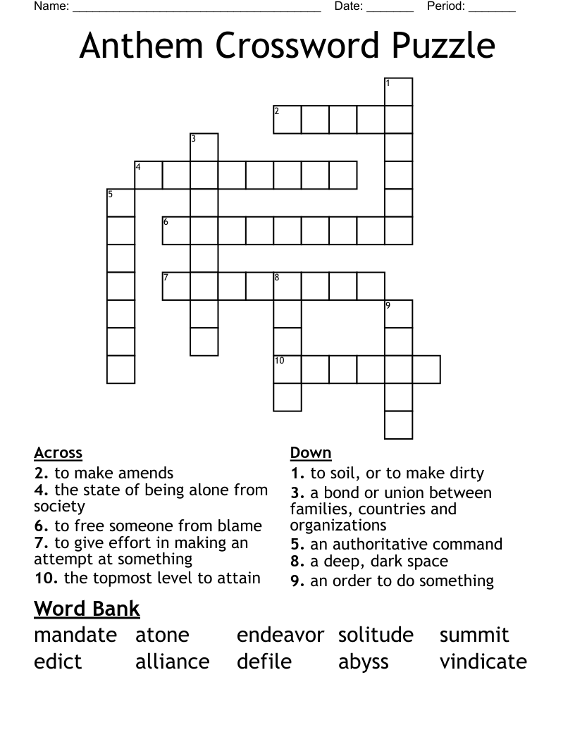 Anthem Crossword Puzzle WordMint