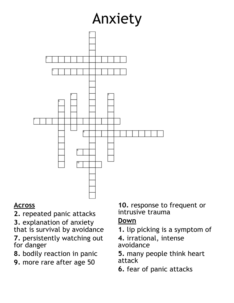 Anxiety Crossword WordMint Anxiety Crossword WordMint
