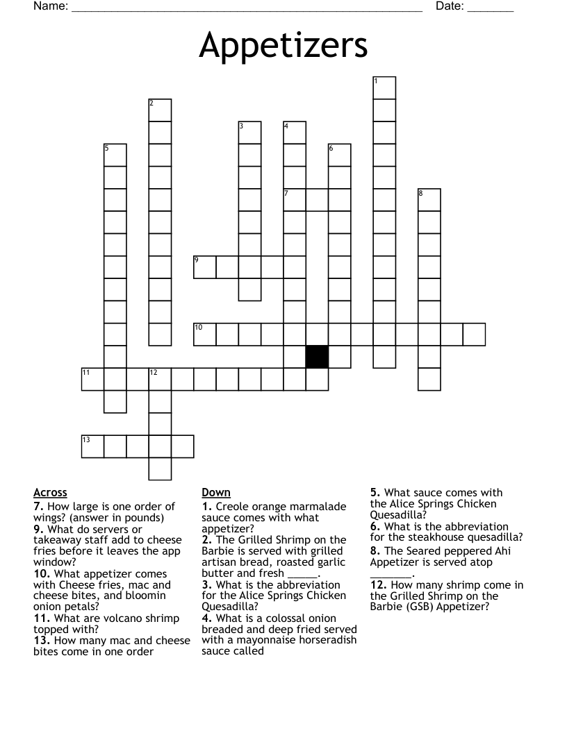 Appetizers Crossword WordMint Appetizers Crossword WordMint