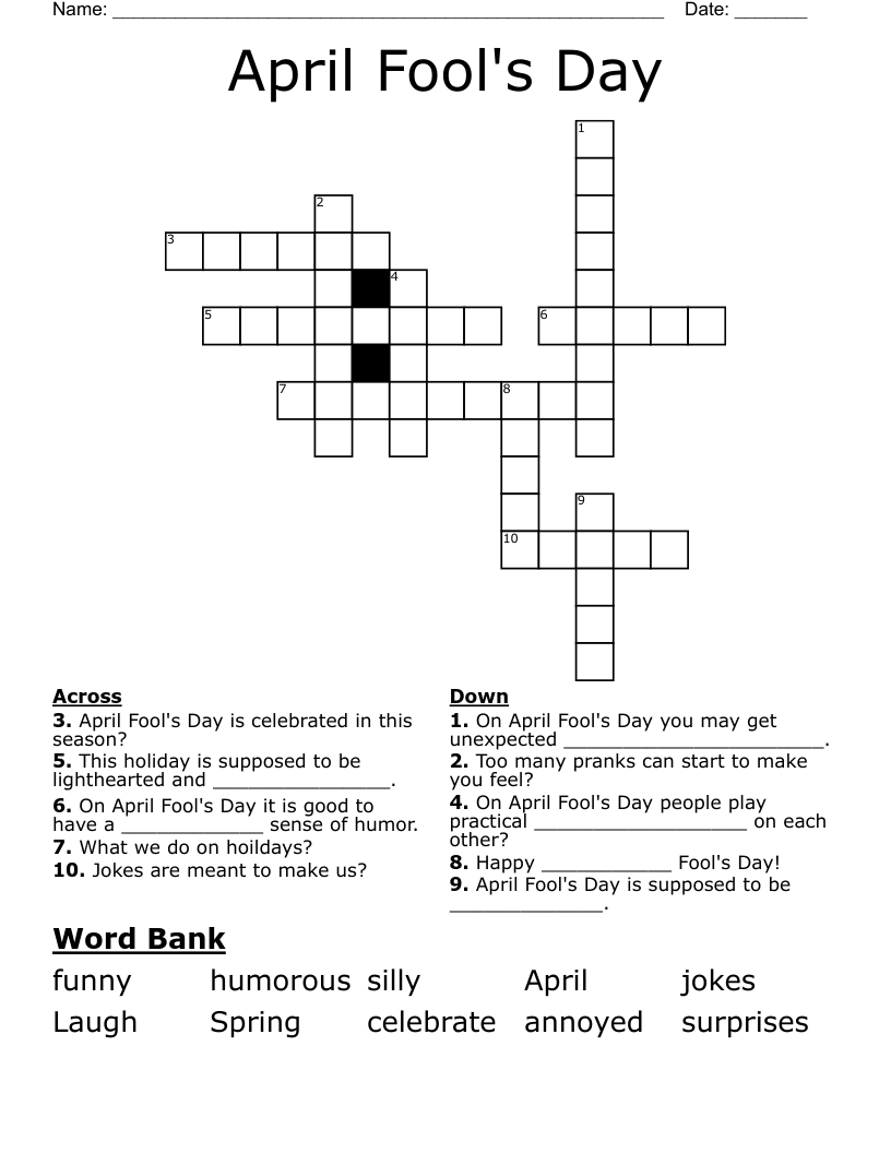 April Fool s Day Crossword WordMint