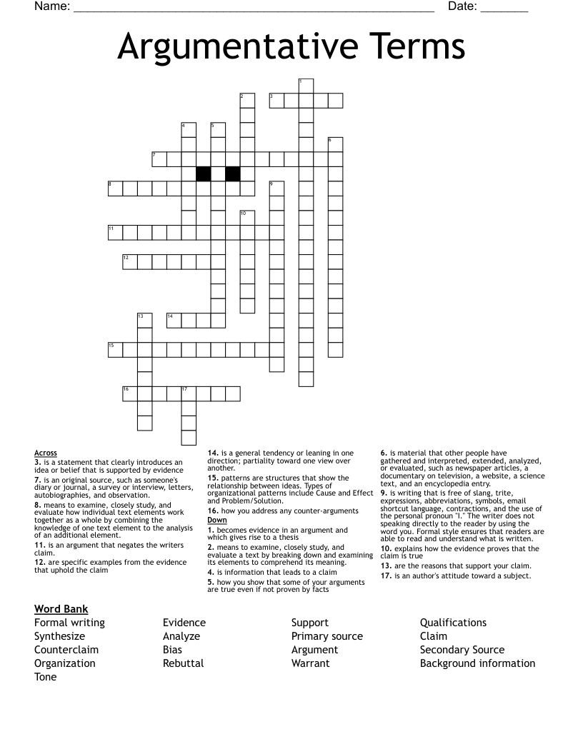 Argumentative Terms Crossword WordMint