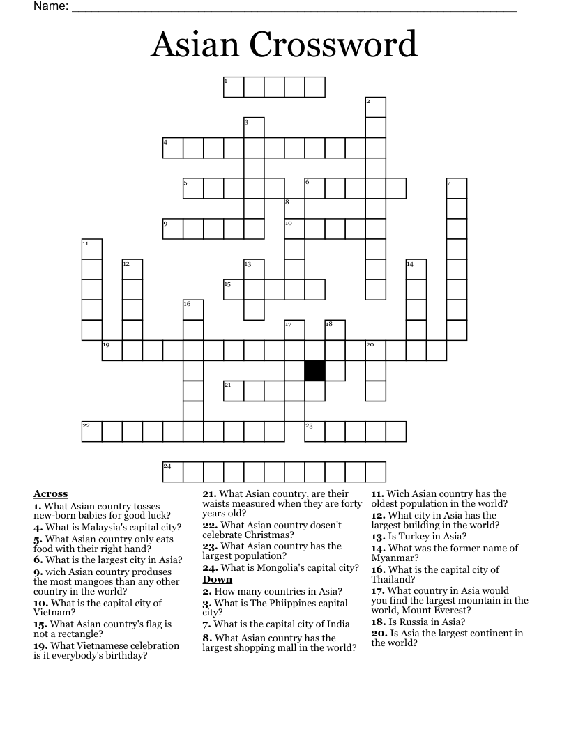 Asia Crossword WordMint