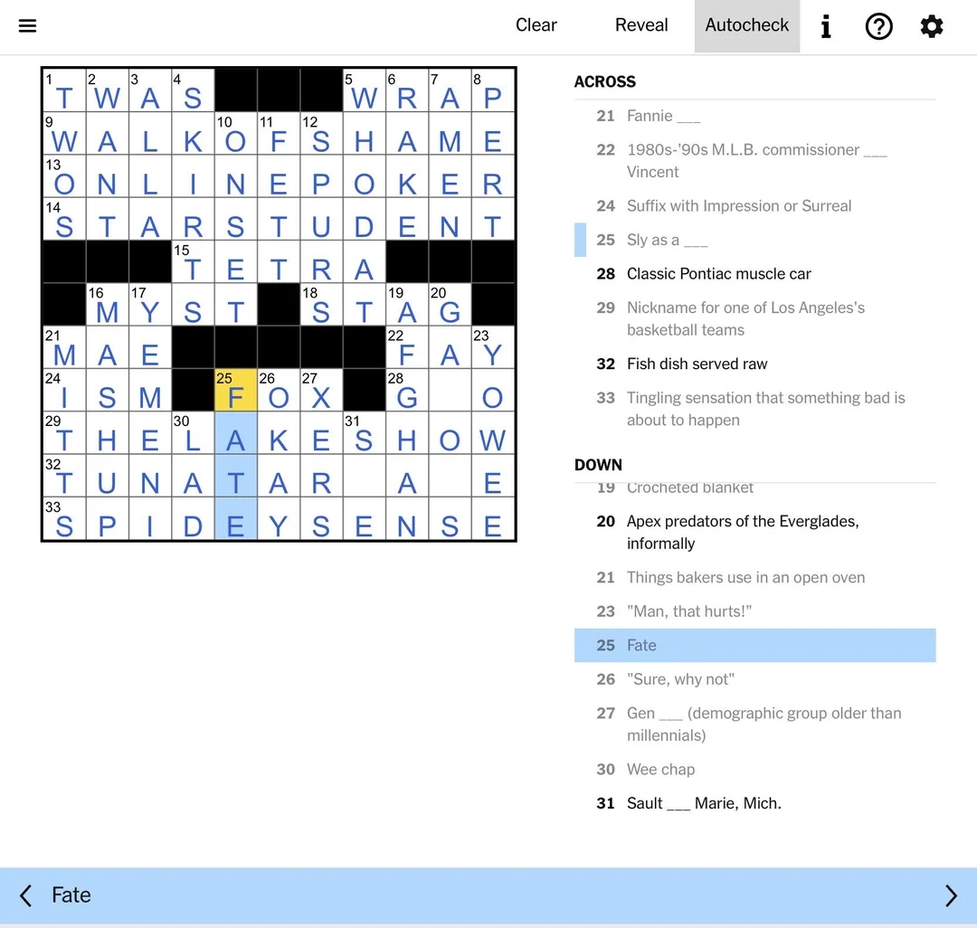 August 25 2025 Special Crossword Why Is This The Answer To The Clue fate R NYTCrossword