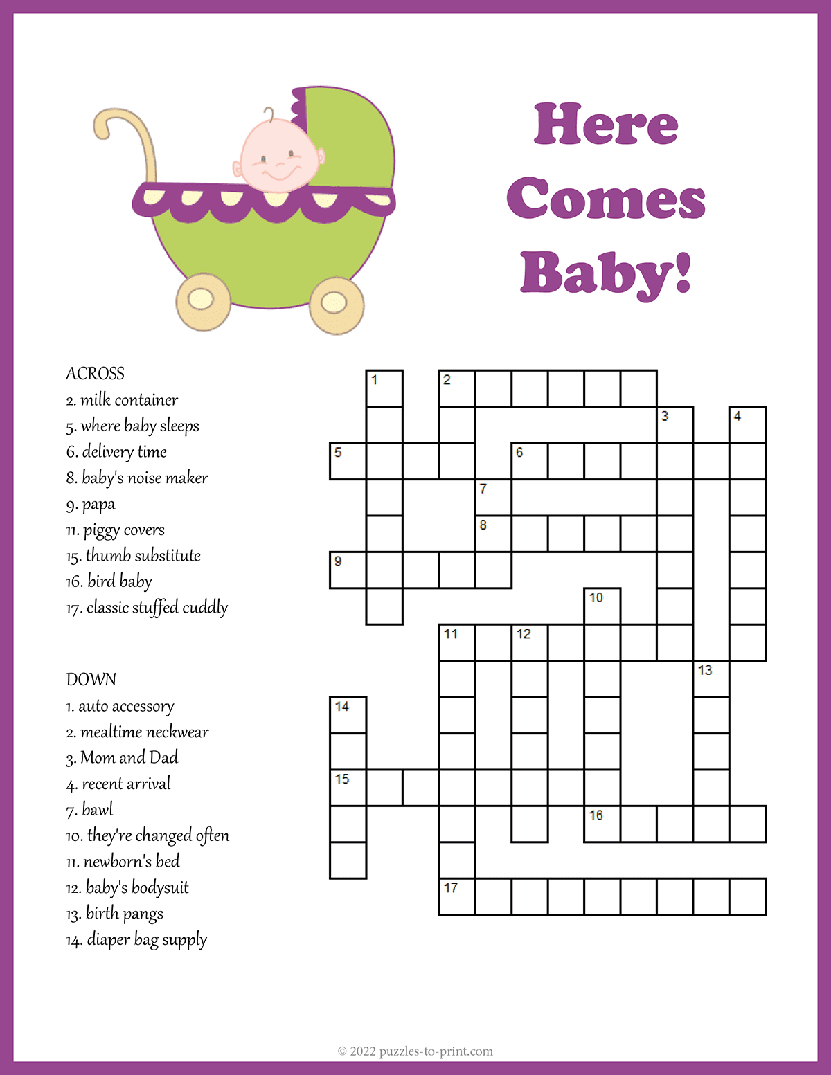 Baby Shower Crossword