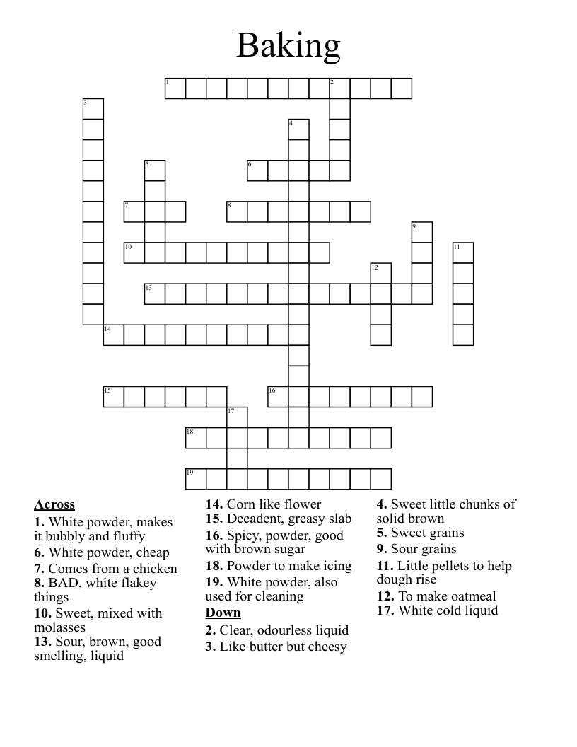 Baking Crossword WordMint Baking Crossword WordMint