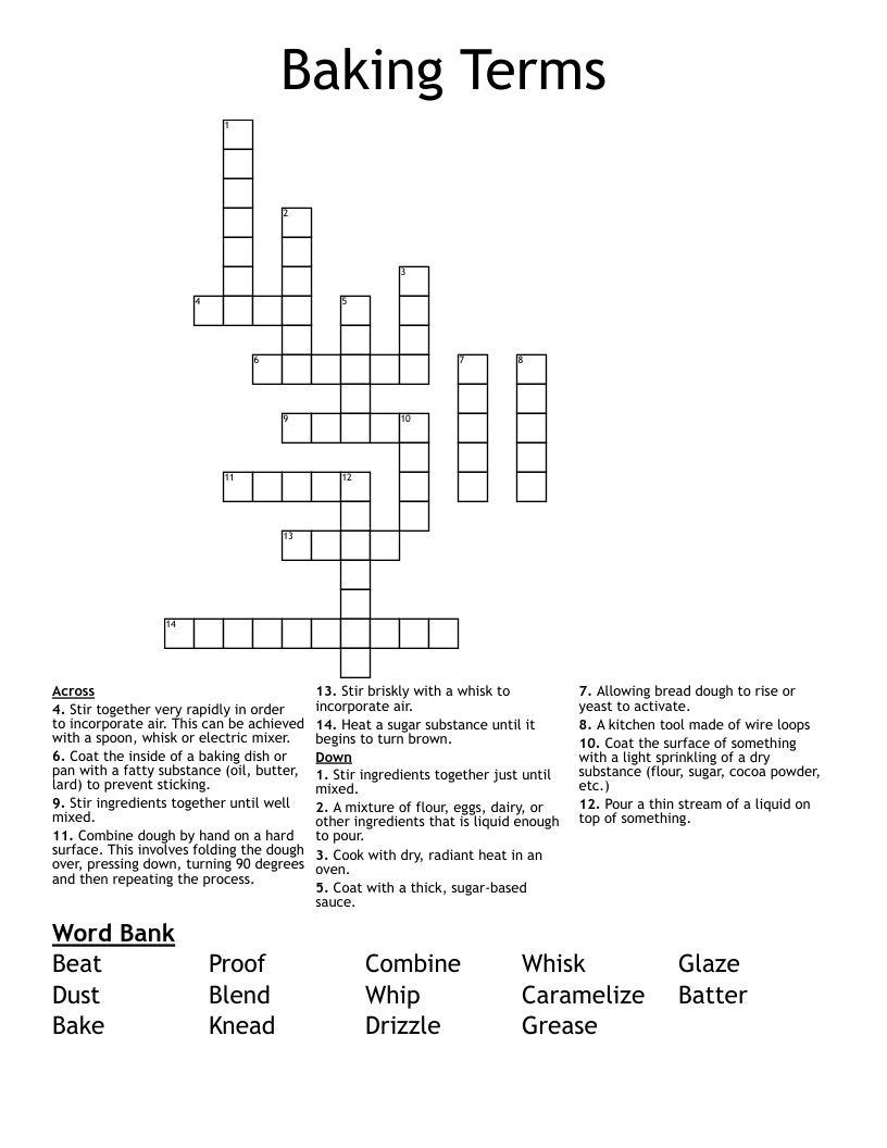 Baking Terms Crossword WordMint Baking Terms Crossword WordMint