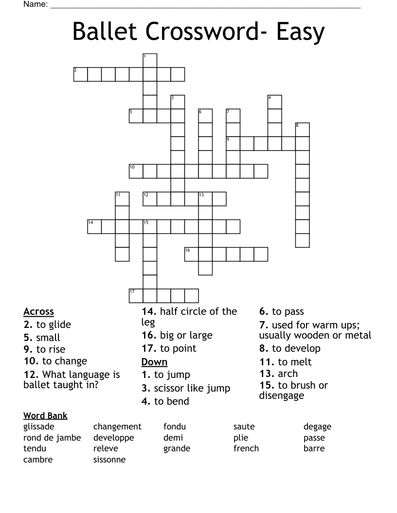 Ballet Crossword Easy WordMint