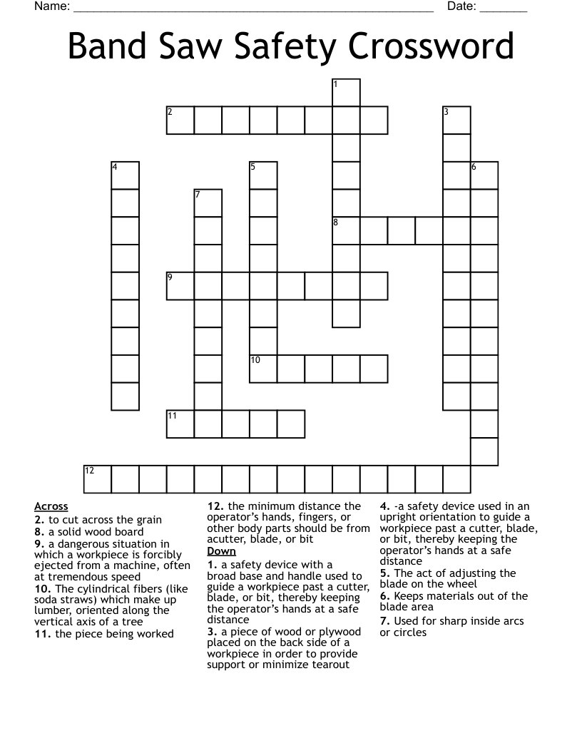 Band Saw Safety Crossword WordMint Band Saw Safety Crossword WordMint