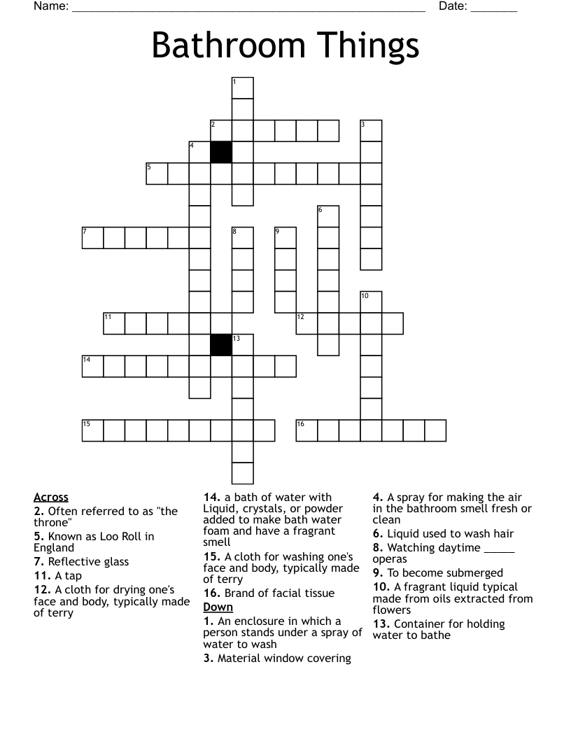 Bathroom Things Crossword WordMint Bathroom Things Crossword WordMint