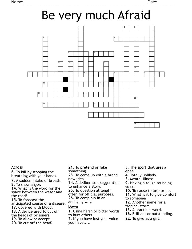 Be Very Much Afraid Crossword WordMint