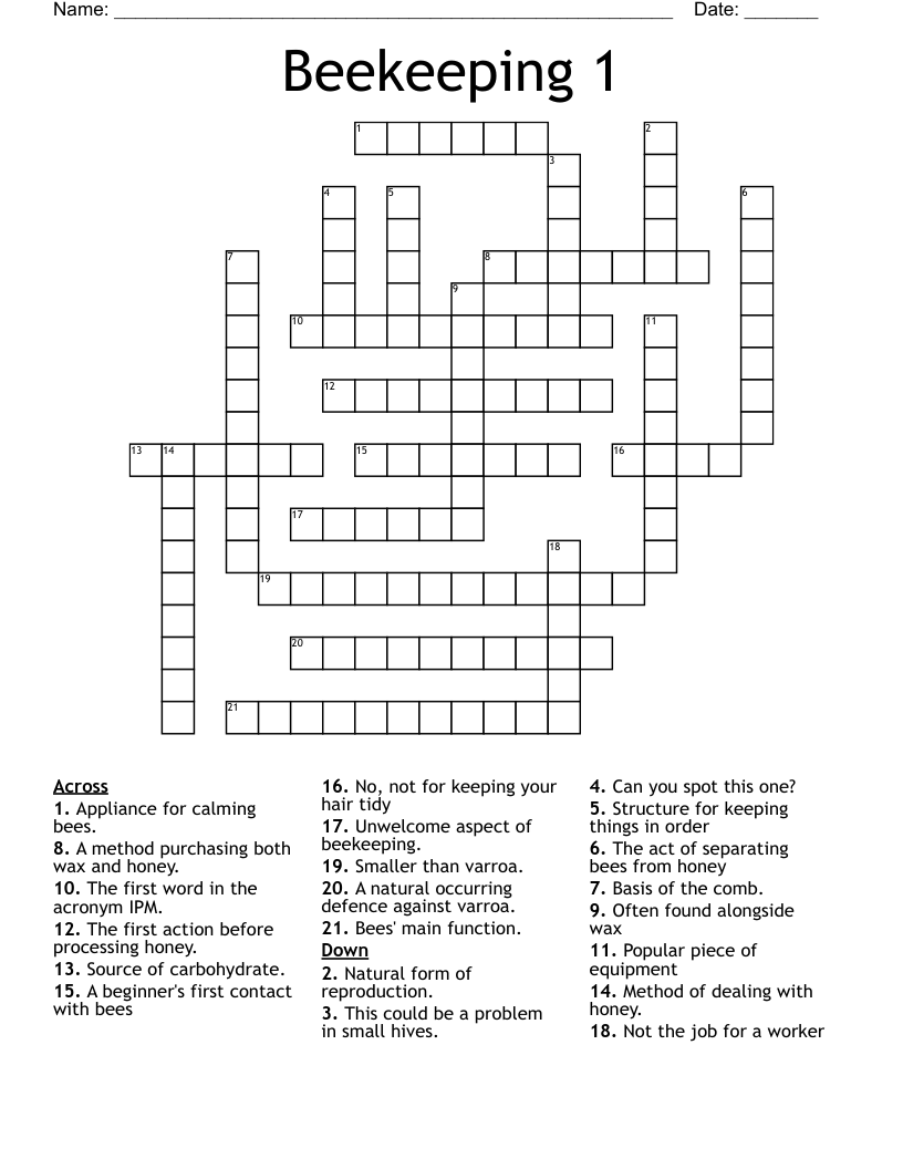 Beekeeping 1 Crossword WordMint Beekeeping 1 Crossword WordMint