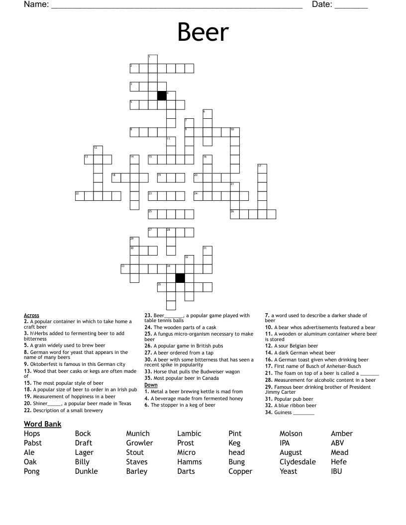 Beer Crossword WordMint