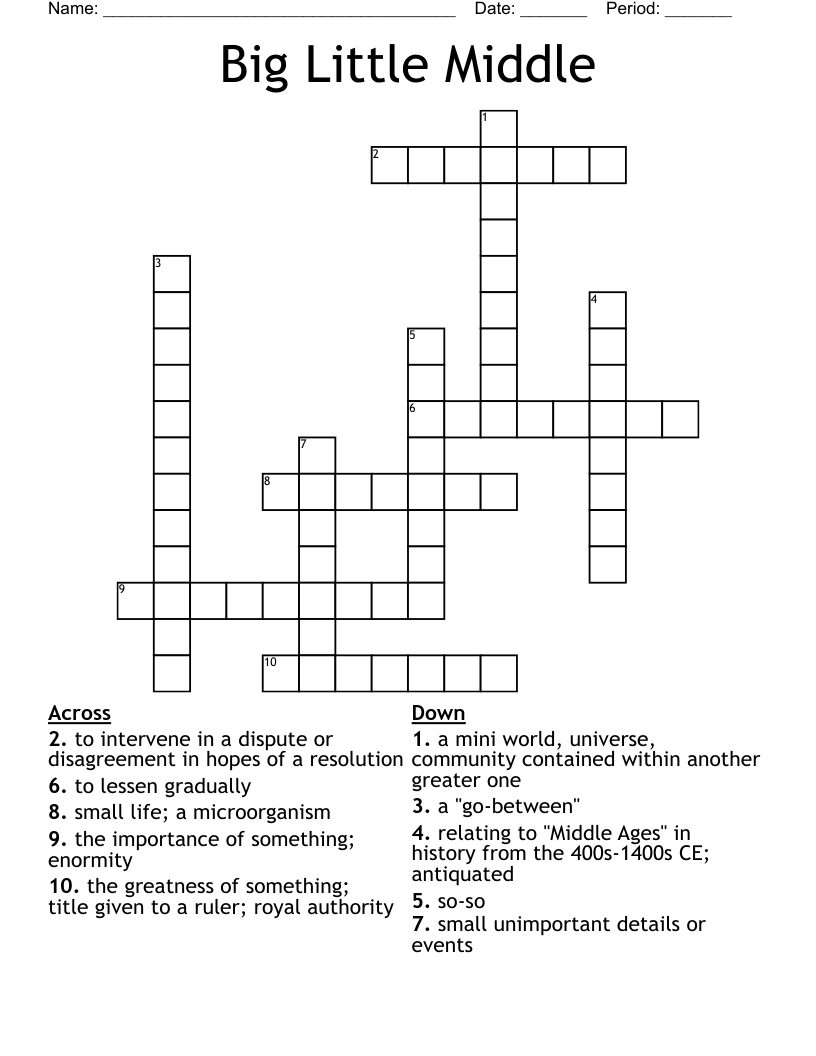 Big Little Middle Crossword WordMint