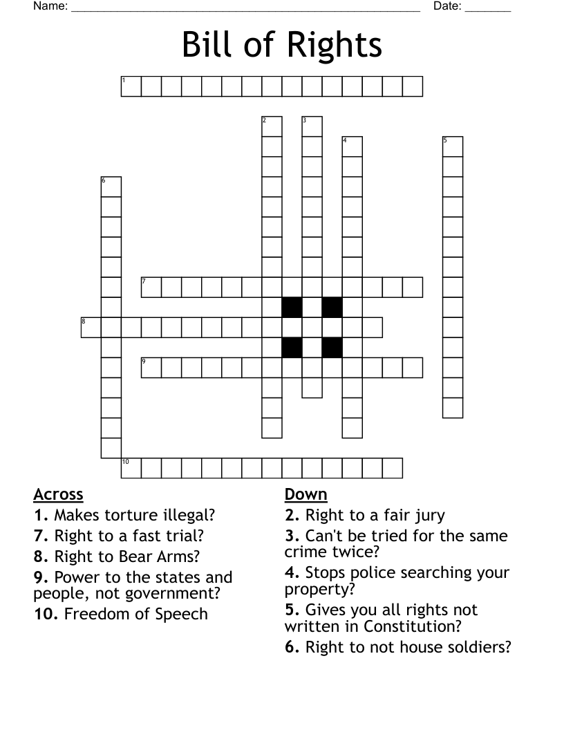 Bill Of Rights Crossword WordMint Bill Of Rights Crossword WordMint