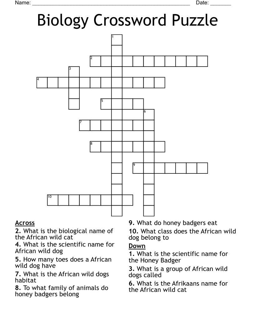 Biology Crossword Puzzle WordMint