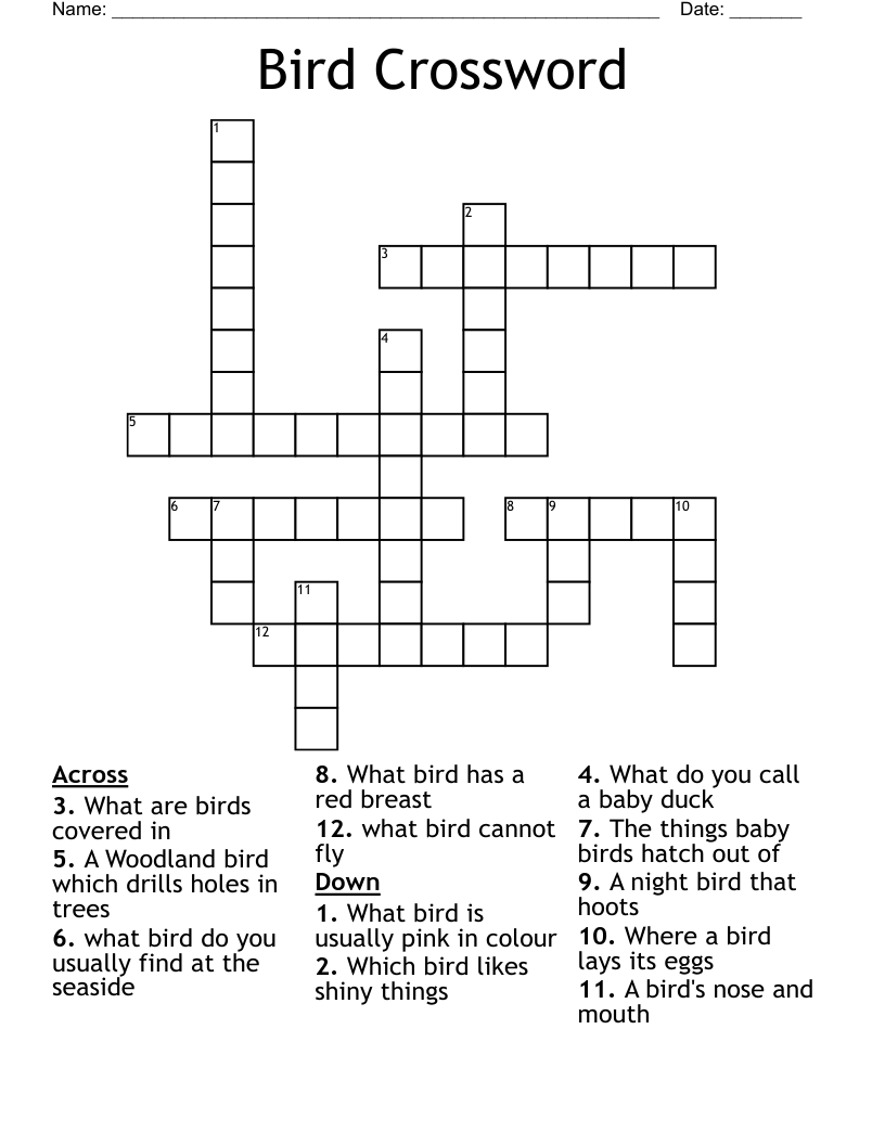 Bird Crossword WordMint Bird Crossword WordMint