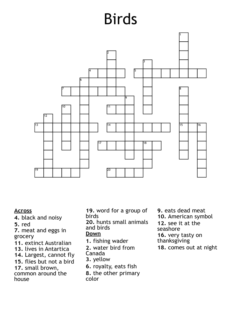 Birds Crossword WordMint