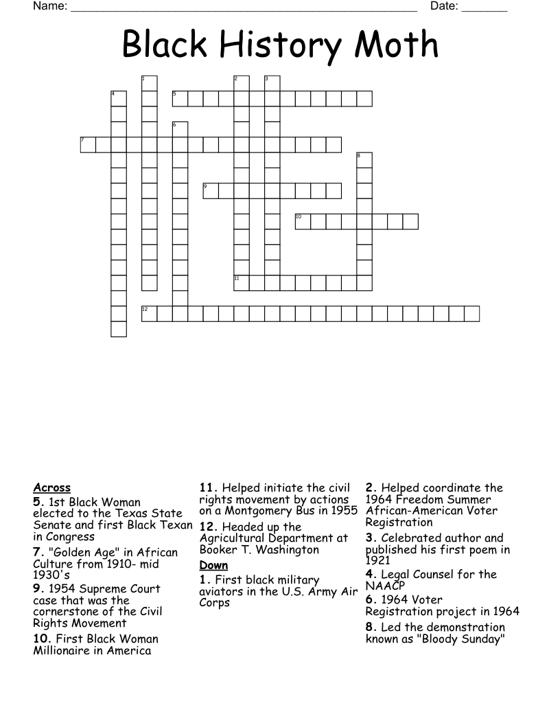 Black History Moth Crossword WordMint