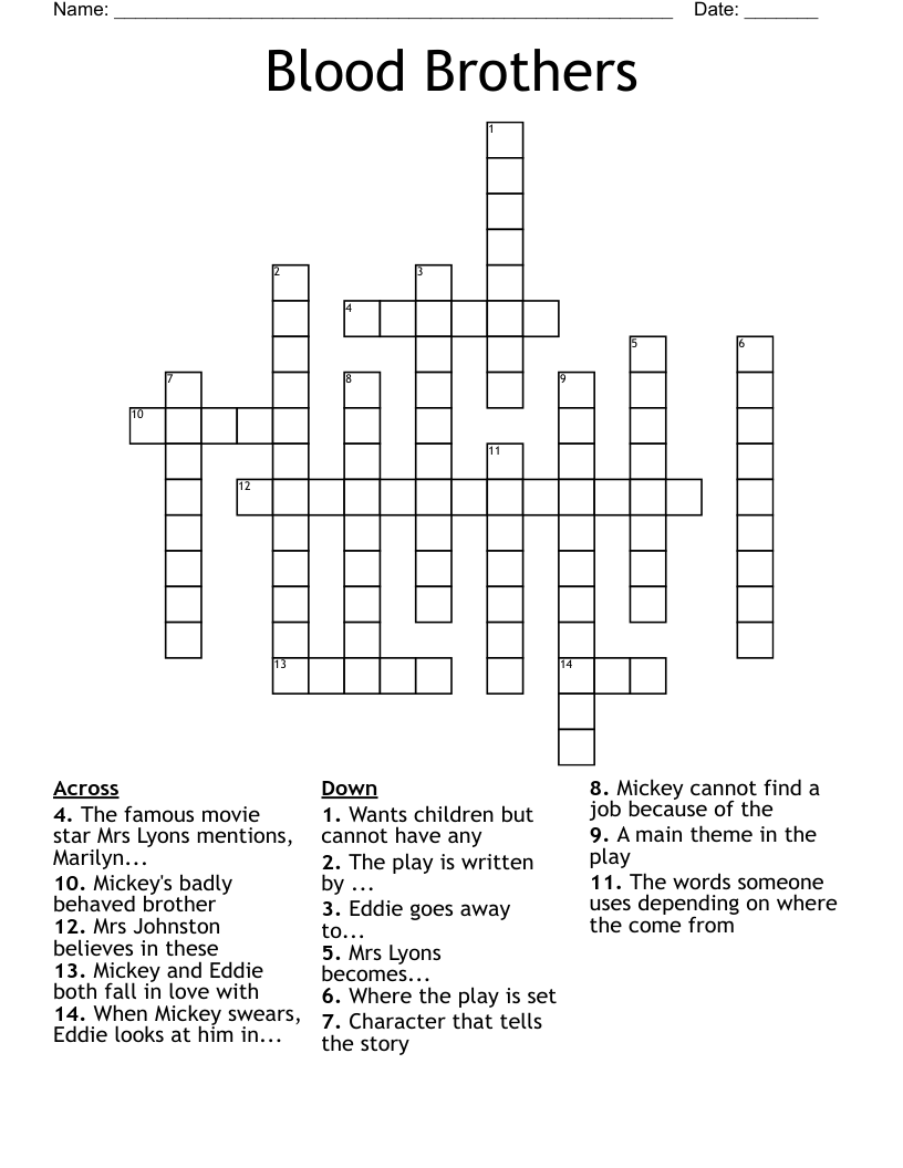 Blood Brothers Crossword WordMint