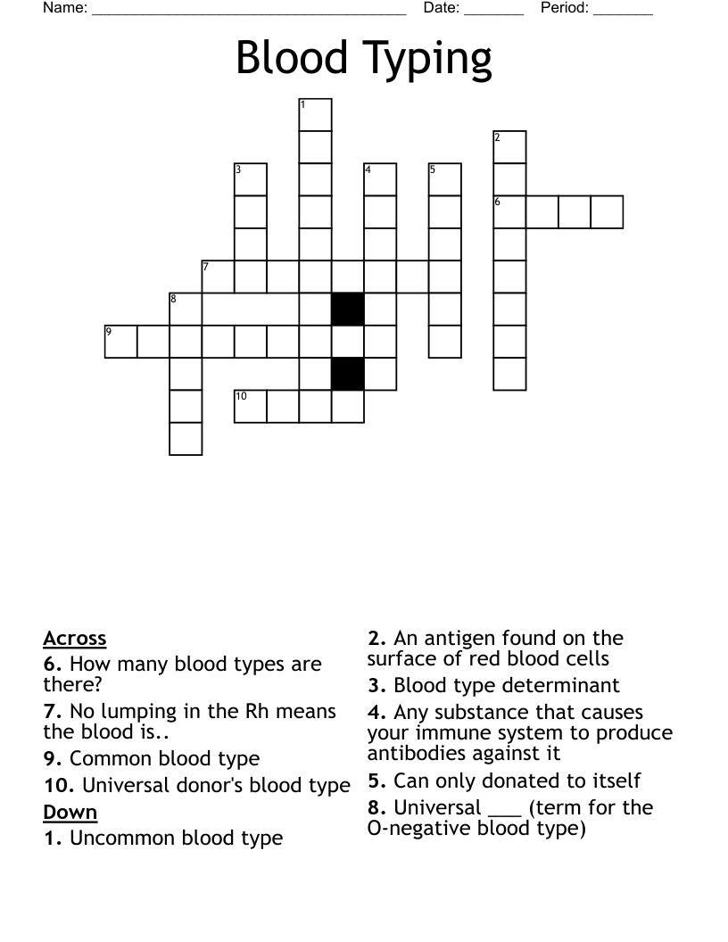 Blood Typing Crossword WordMint
