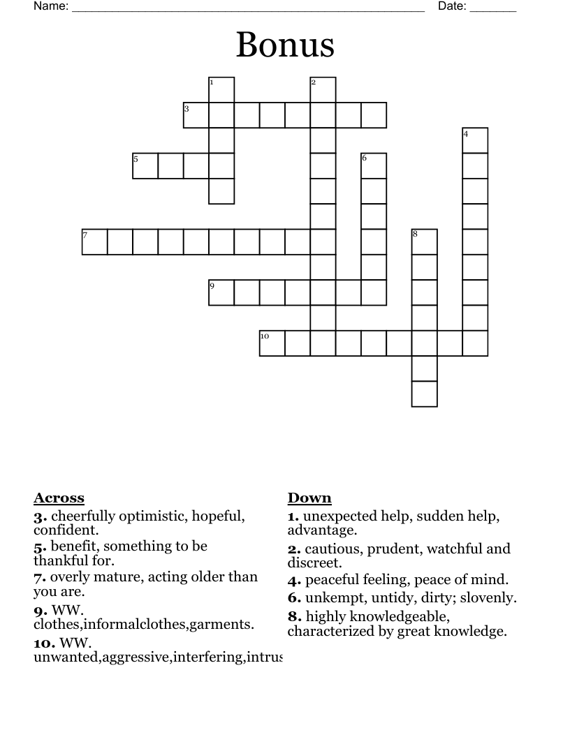 Bonus Crossword WordMint Bonus Crossword WordMint