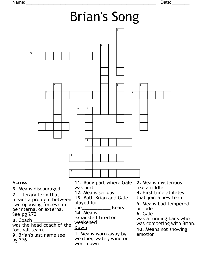 Brian s Song Crossword WordMint