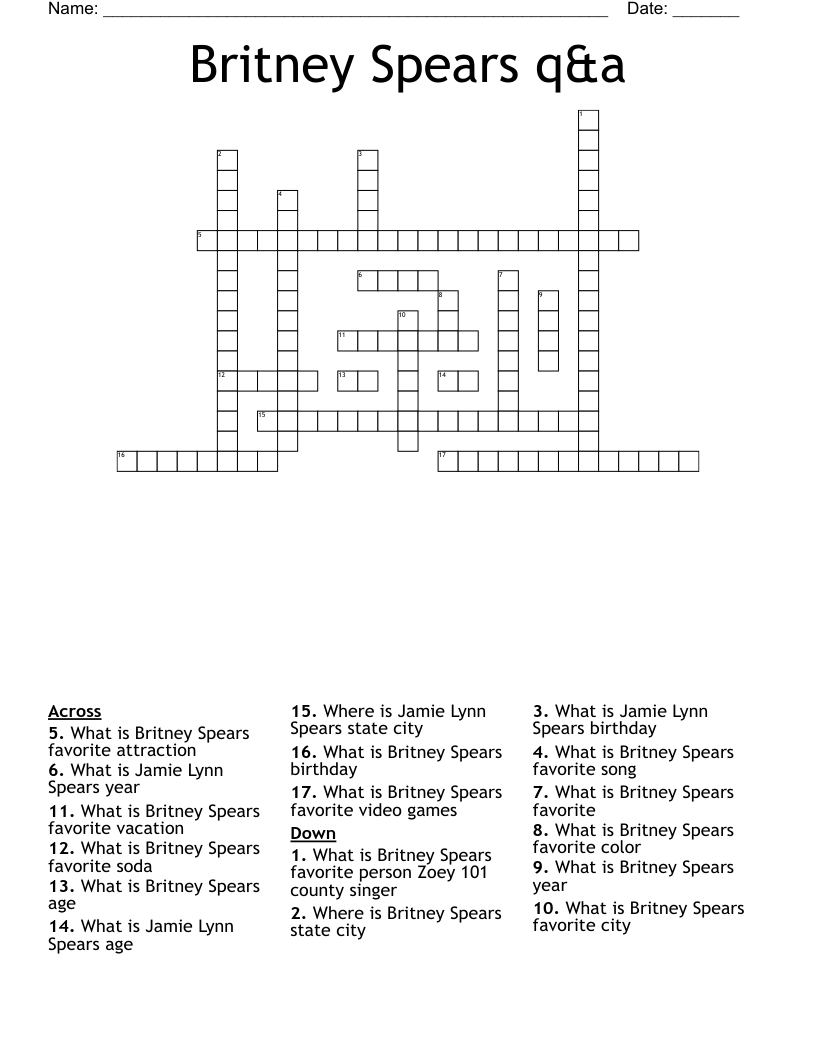 Britney Spears Q a Crossword WordMint