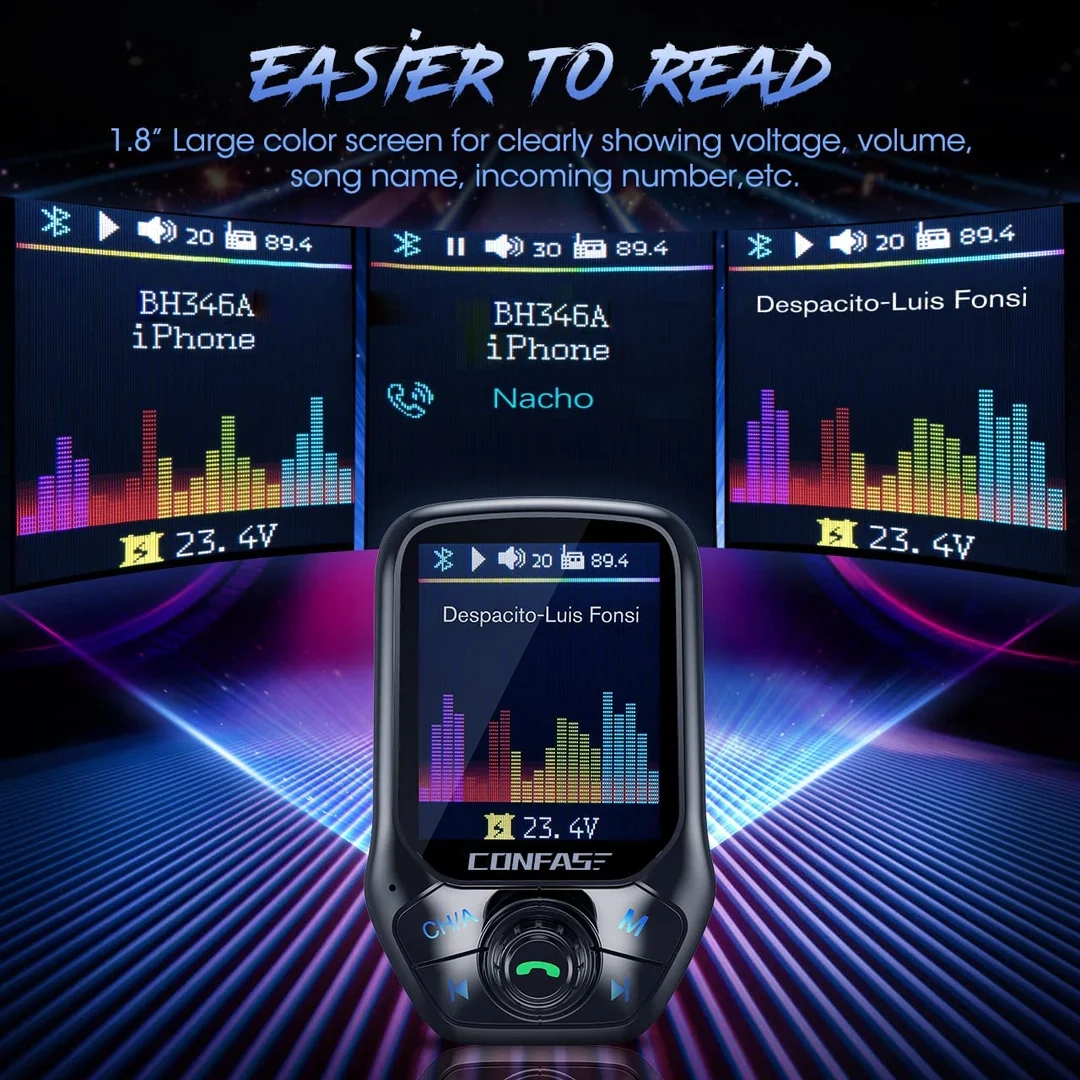 BT 5 0 FM Transmitter Car Adapter Hands Free Car Kit With 1 8 Inch Col MPOW