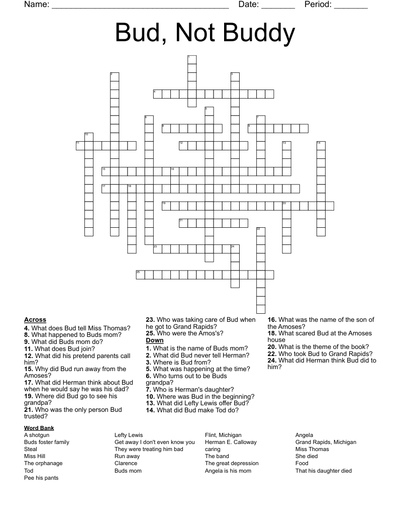 BUD NOT BUDDY Crossword WordMint BUD NOT BUDDY Crossword WordMint
