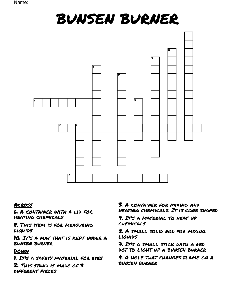 BUNSEN BURNER Crossword WordMint