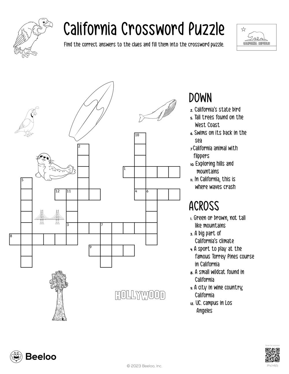 California Crossword Puzzle Beeloo Printable Crafts And Activities For Kids
