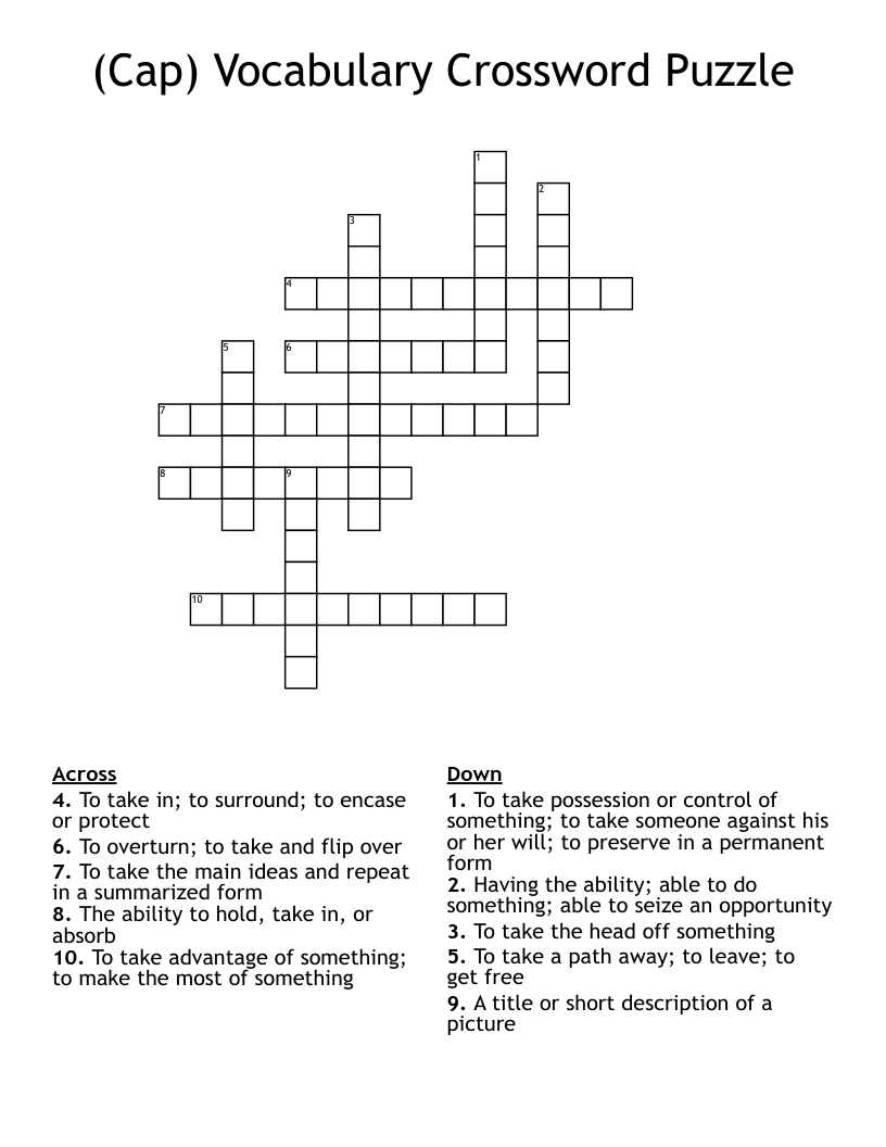 Cap Vocabulary Crossword Puzzle WordMint