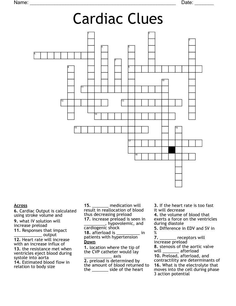 Cardiac Clues Crossword WordMint Cardiac Clues Crossword WordMint