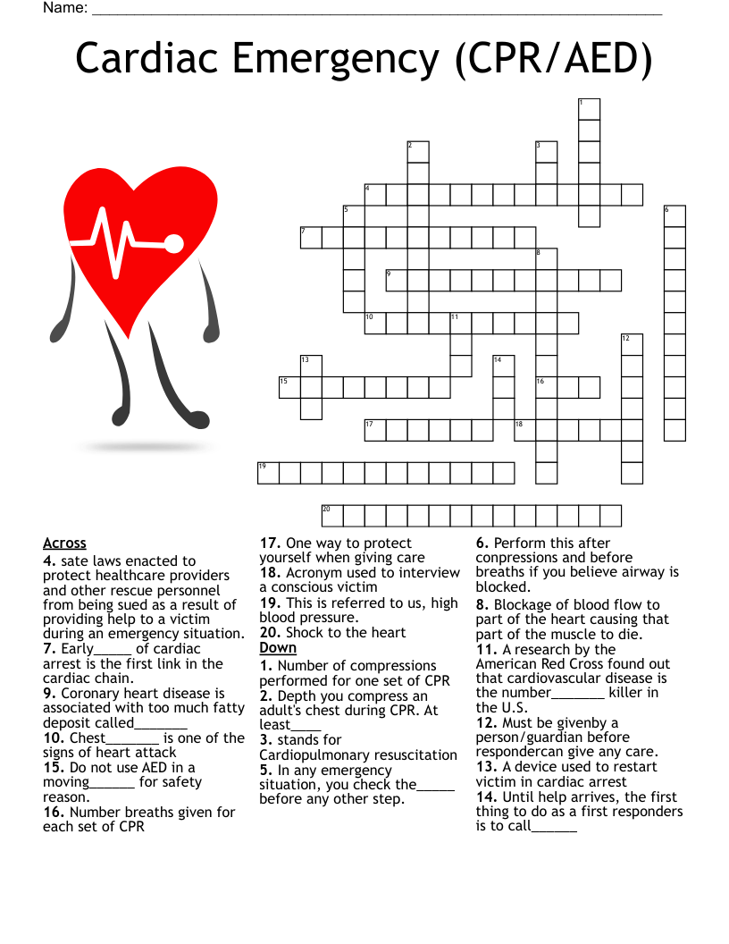 Cardiac Emergency CPR AED Crossword WordMint