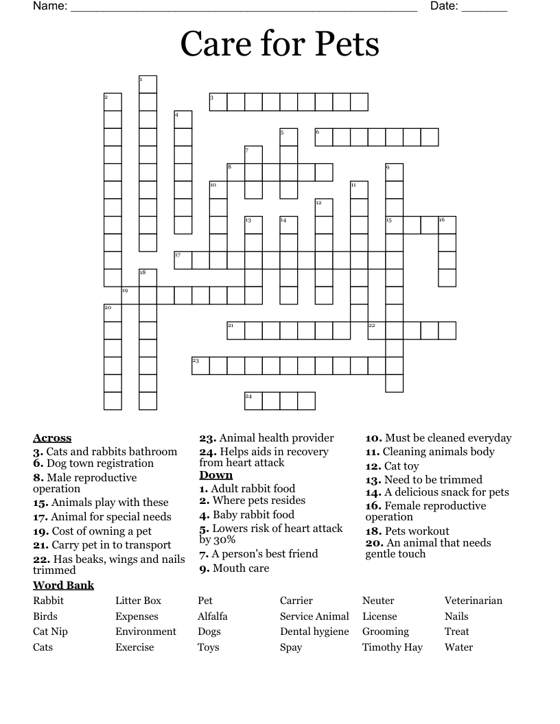Care For Pets Crossword WordMint