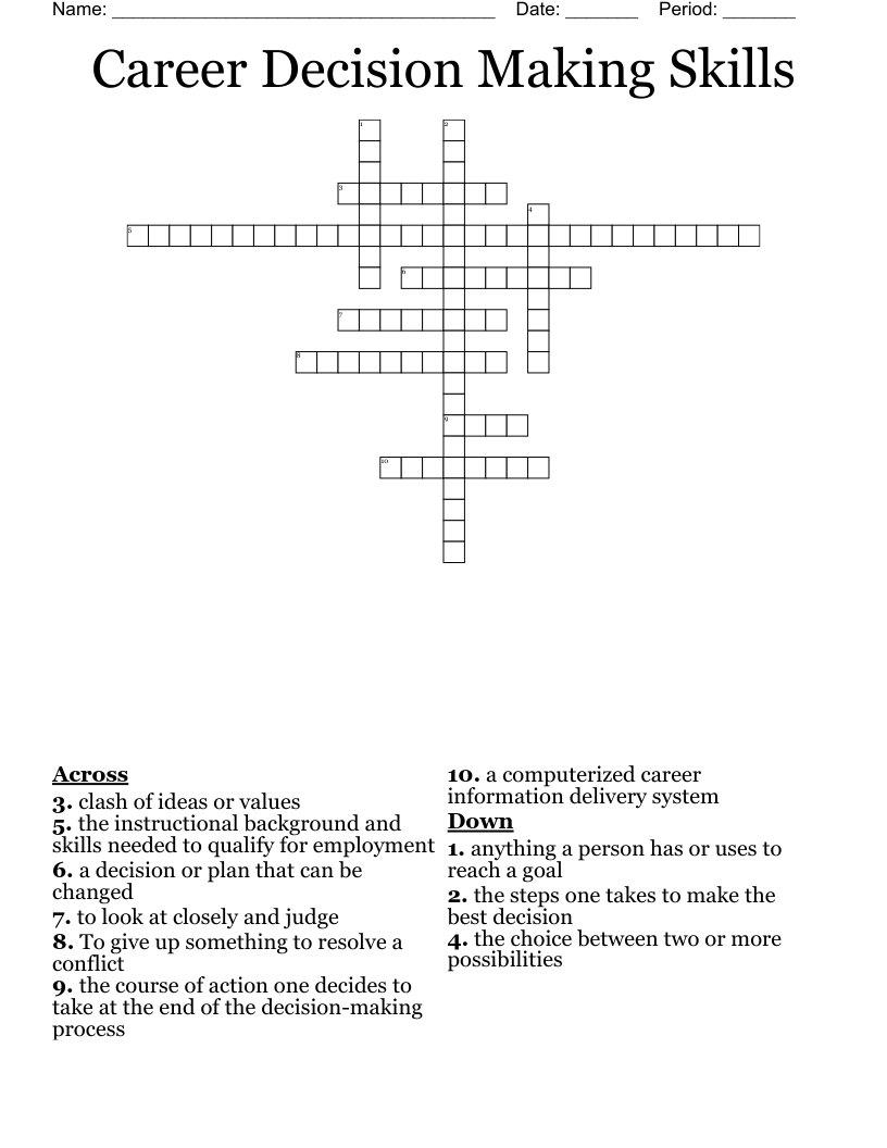 Career Decision Making Skills Crossword WordMint Career Decision Making Skills Crossword WordMint